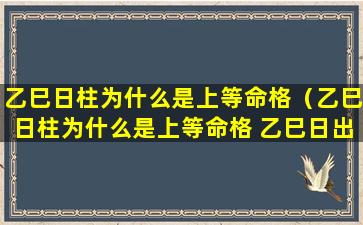 乙巳日柱为什么是上等命格（乙巳日柱为什么是上等命格 乙巳日出生男女命主运势）